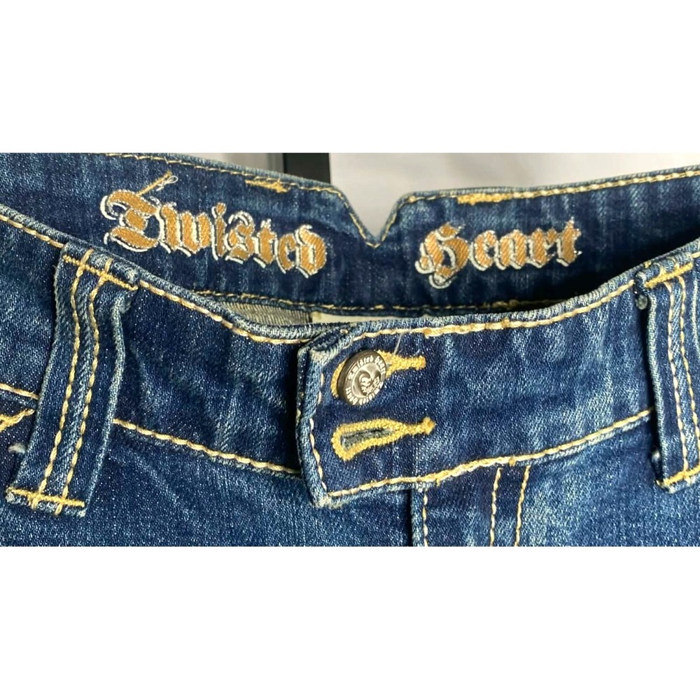 Twisted Heart Womens size 29 bootcut TALL jeans Rhinestones Y2K heart wings 90s - Picture 11 of 11
